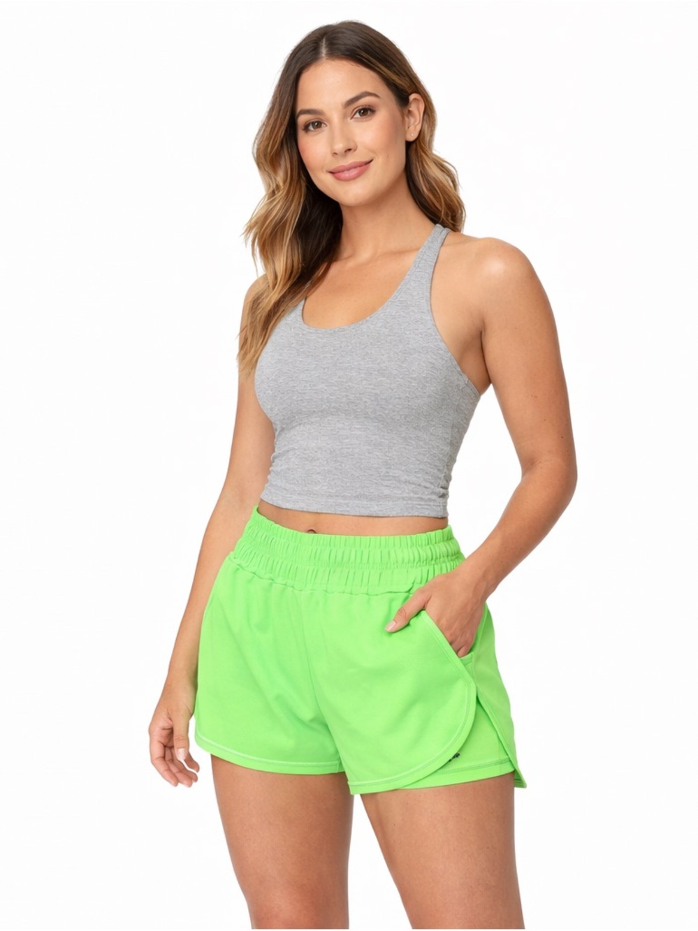 MTA Sport‎ Neon Green Athletic Shorts Women M Running Gym NWT